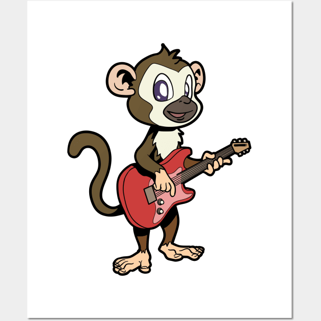 Squirrel monkey playing electric guitar Wall Art by Modern Medieval Design